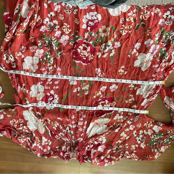 byTiMo | Women’s Chiffon Floral Botanical Rust Red Mini Shift Dress Mock-neck L - Picture 8 of 9